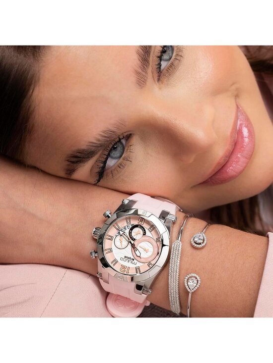 Women\'s Pink Rose Gold Large Face Waterproof Stainless Steel Quartz Watches main image 6